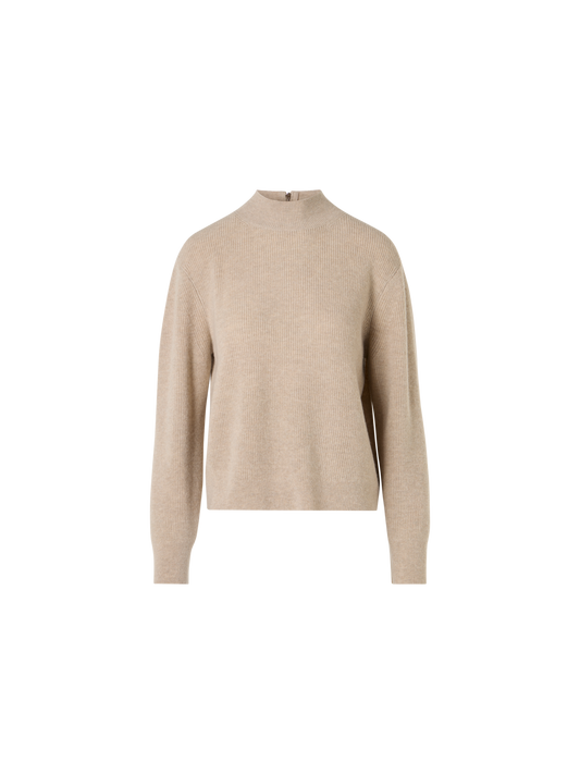 Designer Wolle-Kaschmir Pullover mit Stehkragen - Beige