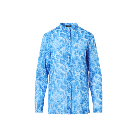 Tunika-Bluse aus Baumwoll-Voile mit Whitecaps-Print