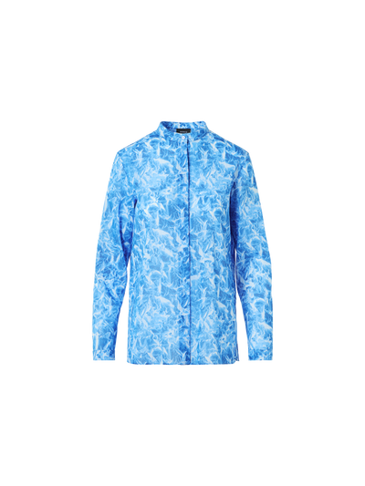 Designer Tunika-Bluse aus Baumwoll-Voile mit Whitecaps-Print - Blau