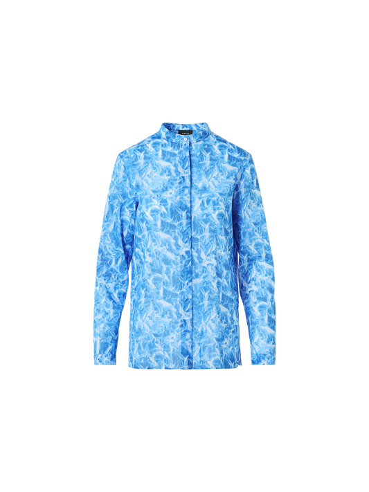 Designer Tunika-Bluse aus Baumwoll-Voile mit Whitecaps-Print - Blau