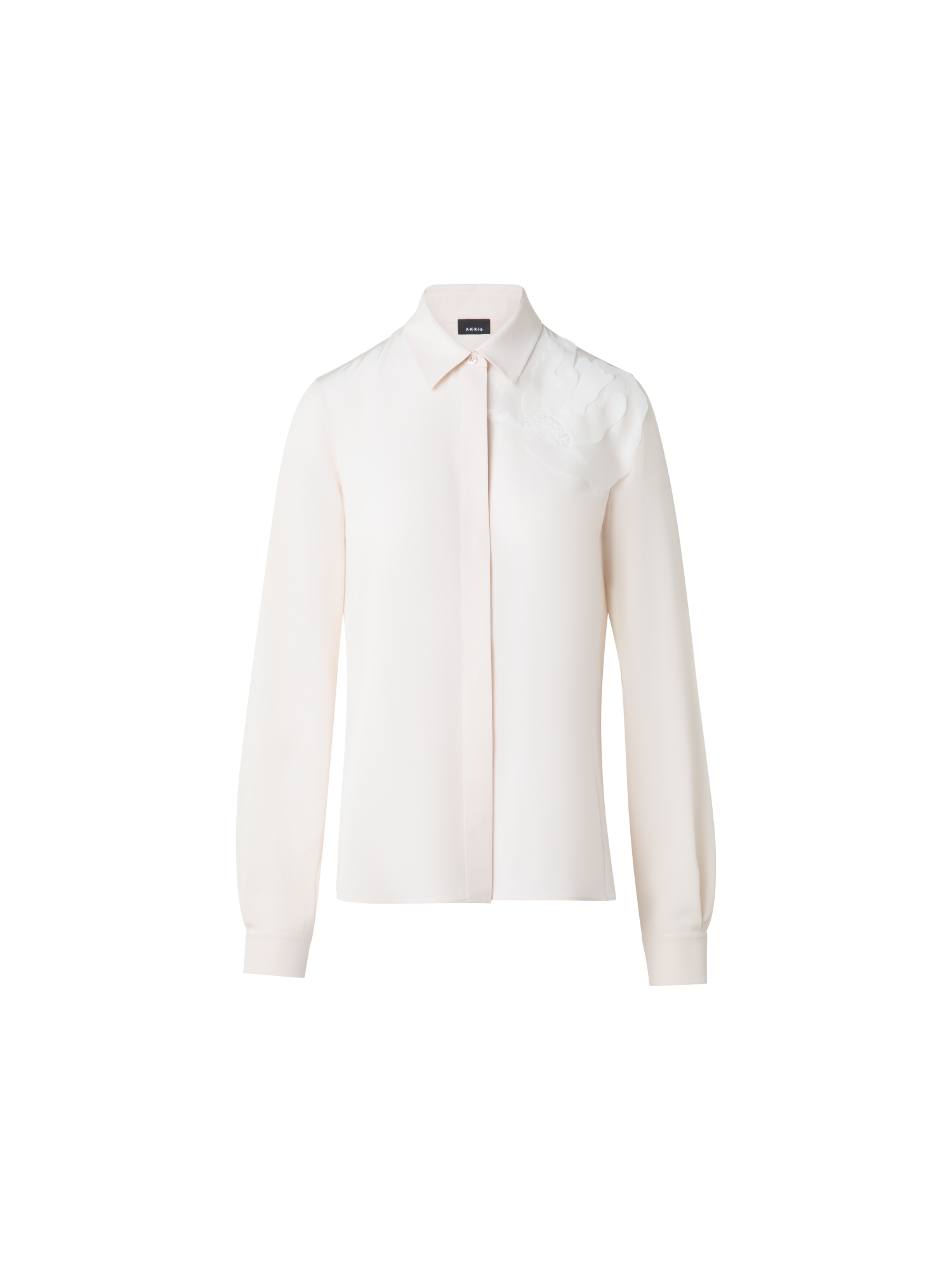 Designer Seidenbluse mit 3D Organza-Anemone - Ecru - Weiss