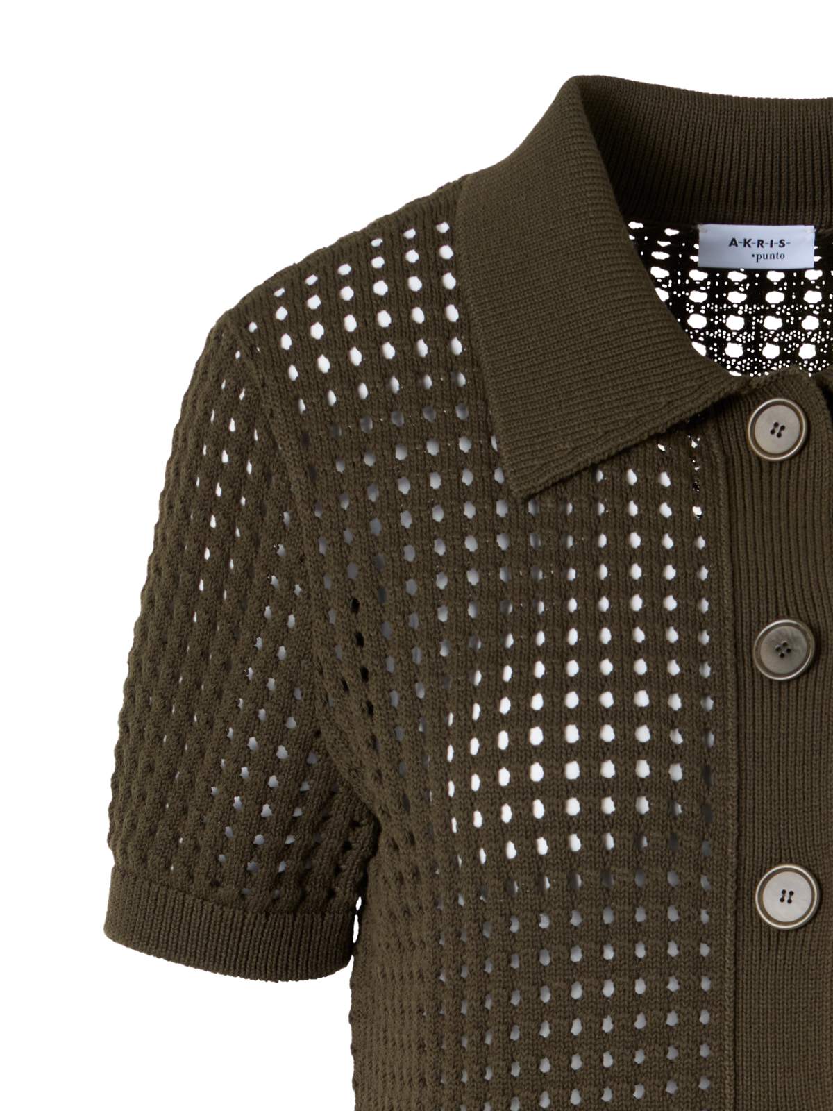 Designer Kurzärmelige Strickjacke aus grobem Baumwoll-Mesh - Grün
