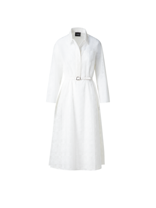 Designer Blusenkleid mit Lizzy-Grid-Stickerei - Ecru - Weiss