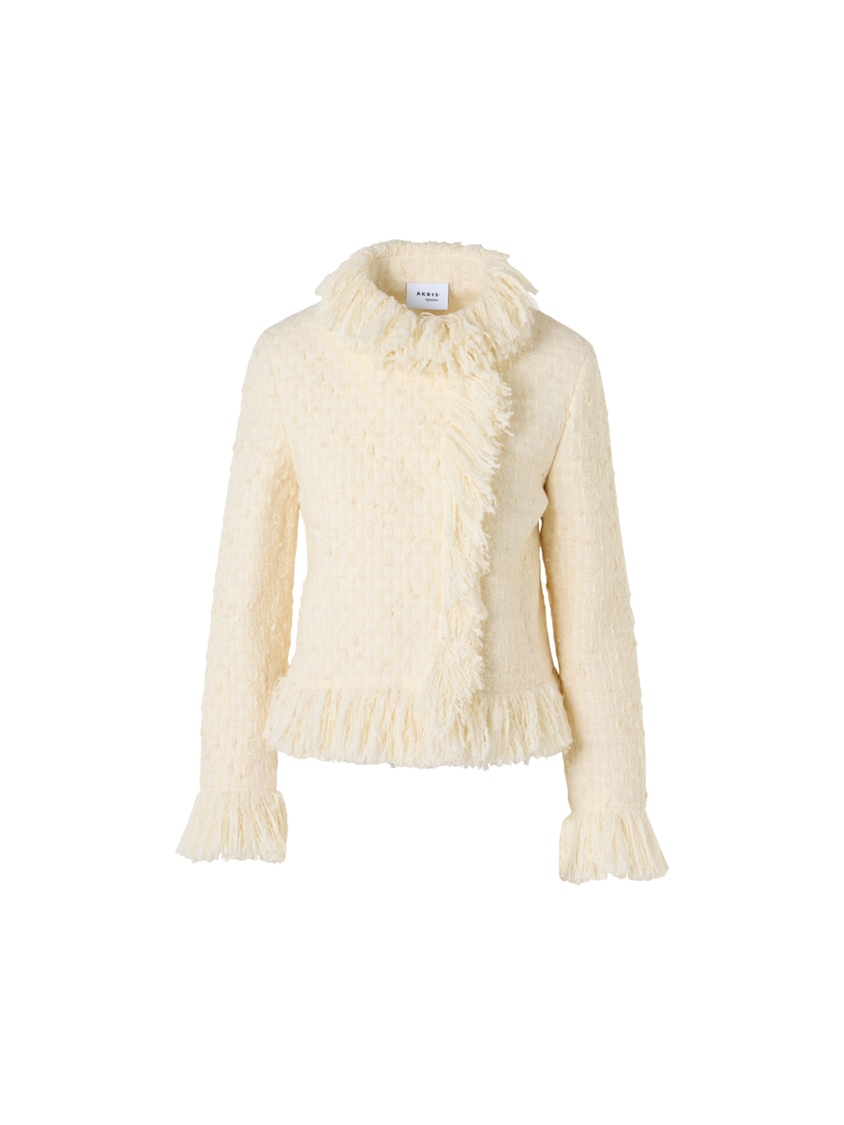 Designer Tweedjacke mit Fransenkanten - Ecru