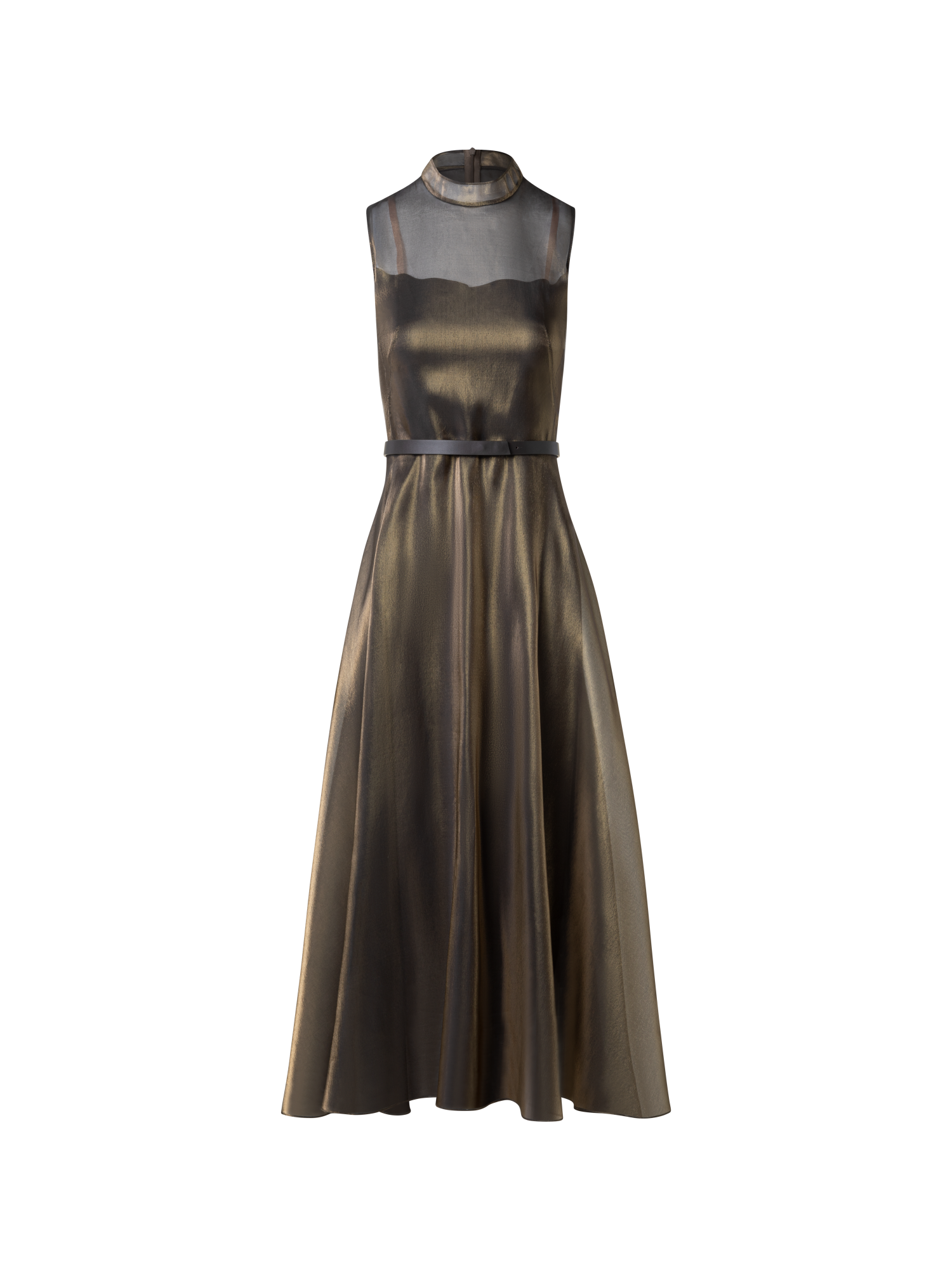 Designer Goldig schimmerndes Seiden-Organza-Midikleid - Schwarz - Bunt - Gold