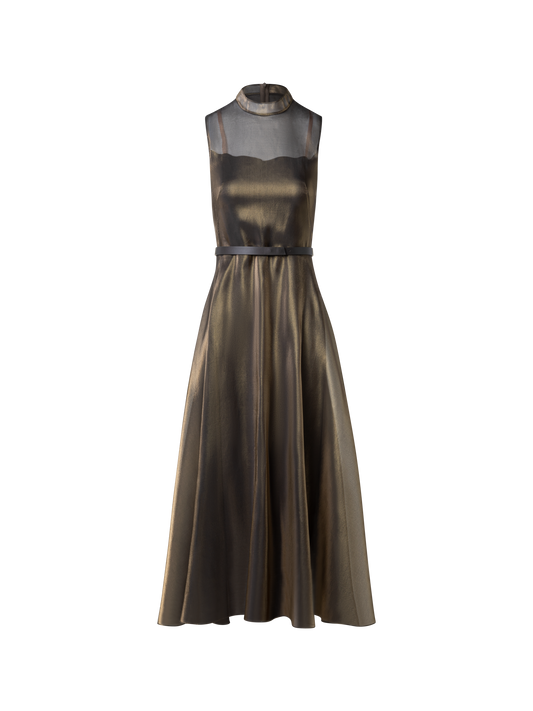 Designer Goldig schimmerndes Seiden-Organza-Midikleid - Schwarz - Bunt - Gold