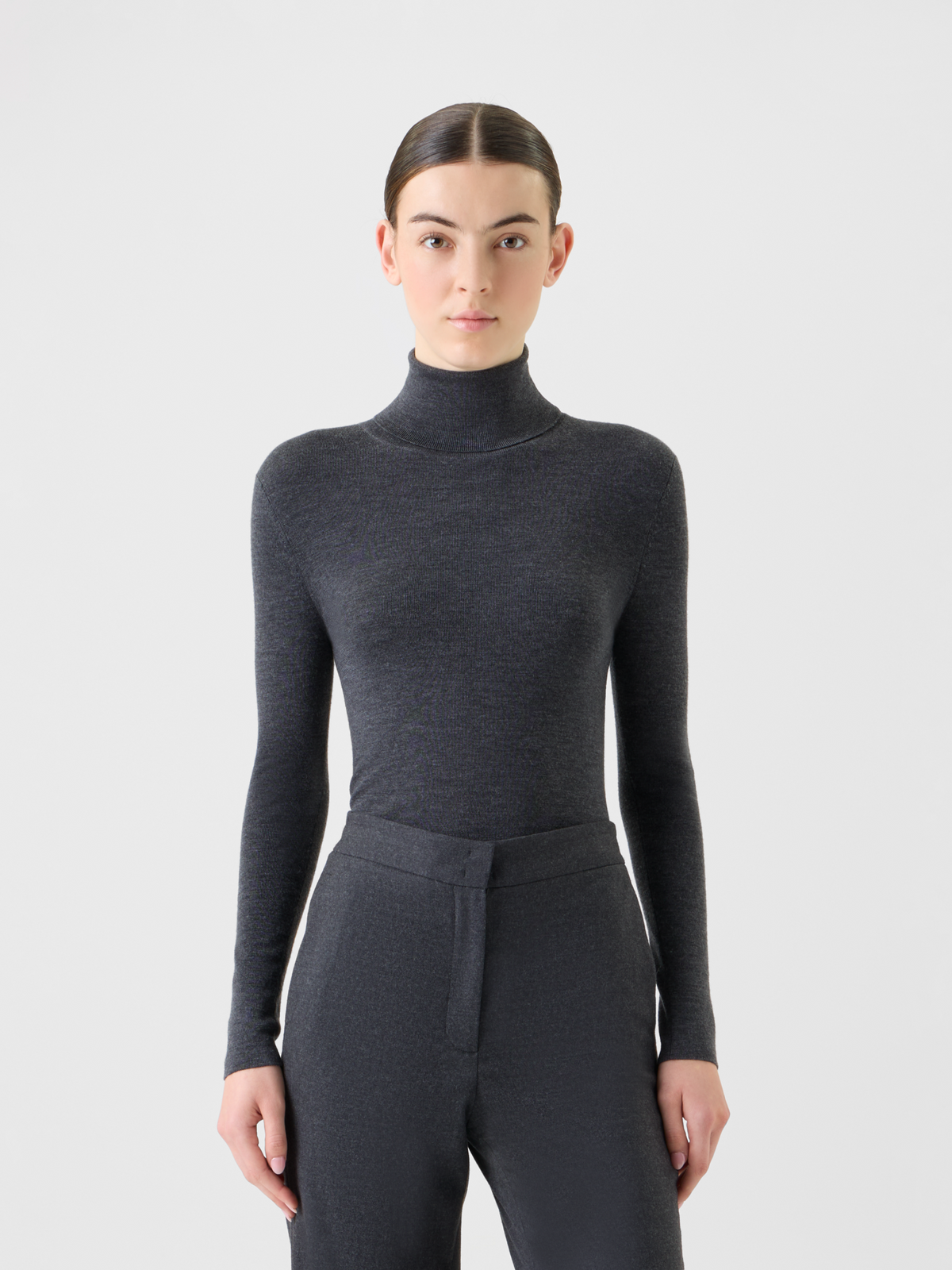 Designer Merino Wolle Turtle Neck Pullover - Grau #editorial