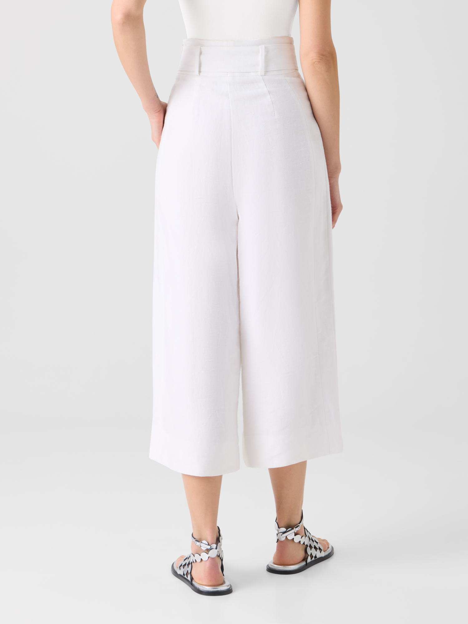 Designer Fiorella plissierte Culotte aus reinem Leinen - Weiss 