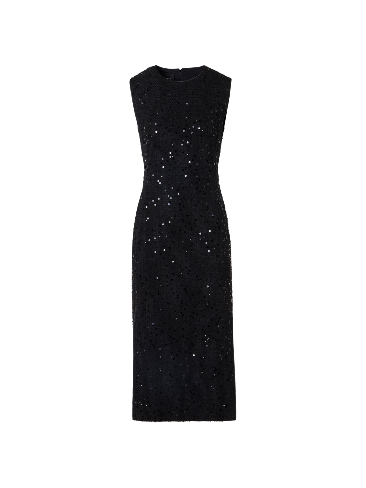 Designer Ärmelloses Midi-Etuikleid aus Baumwoll-Woll-Tweed mit Pailletten - Schwarz
