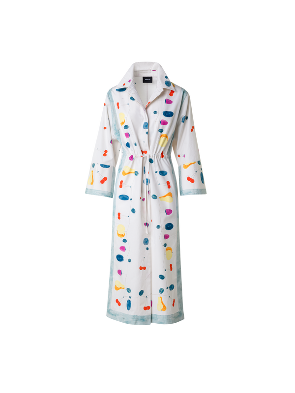 Designer Midi-Blusenkleid aus Baumwolle mit Fruits Druck - Bunt