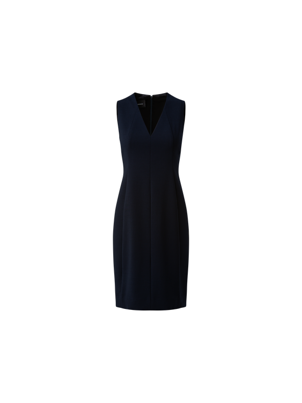 Designer Etuikleid aus Woll-Doubleface mit V-Ausschnitt - Dunkelblau - Blau