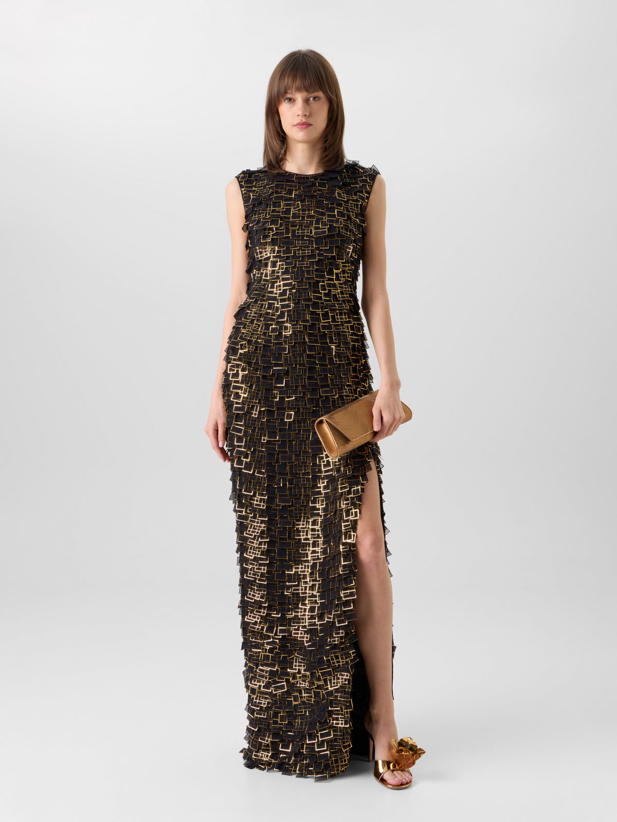 Designer Anouk Small Trapez-Clutch mit Streifenstickerei - Gold 