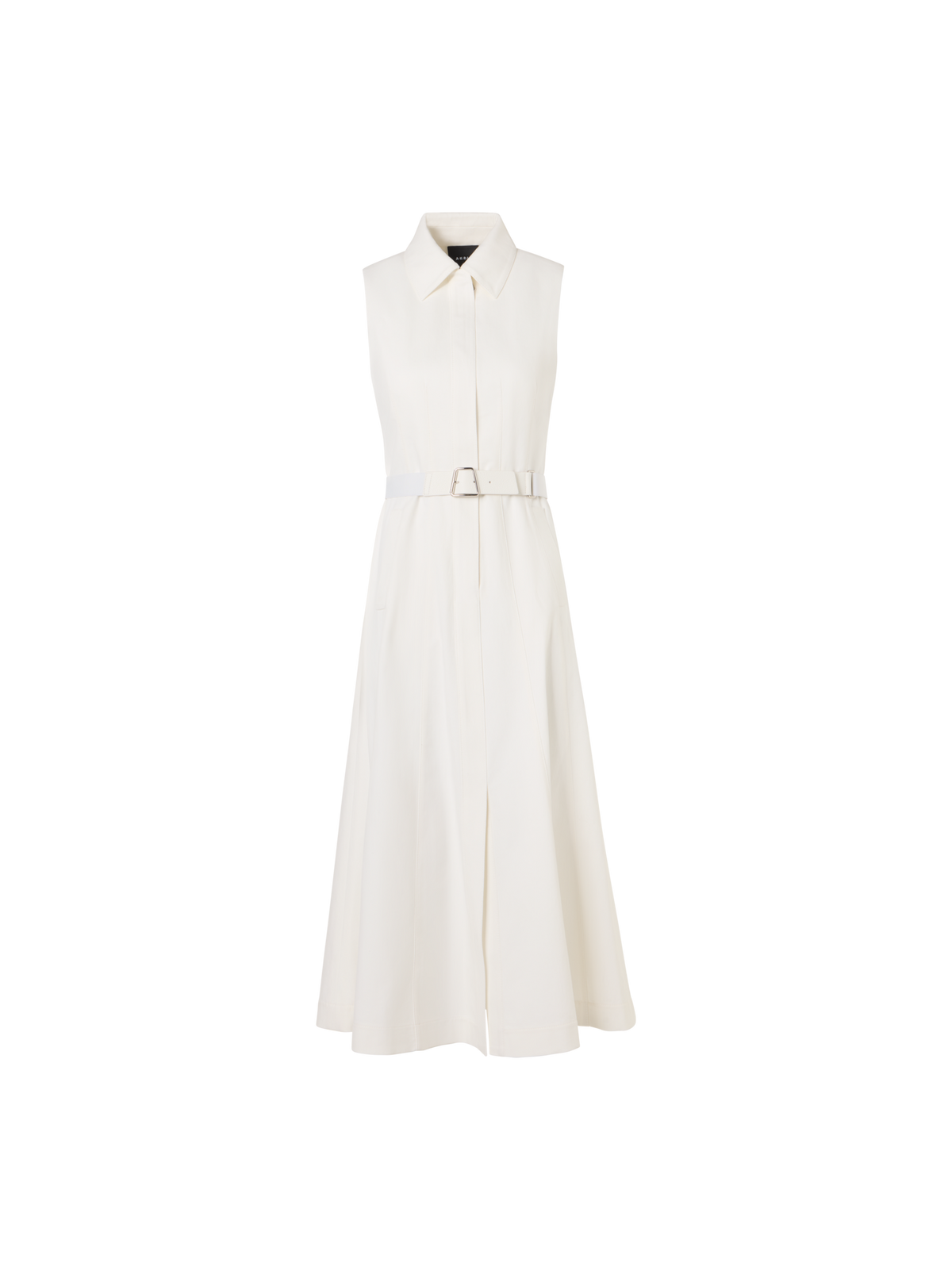Designer Ärmelloses Midikleid aus Stretch-Baumwoll-Denim - Ecru