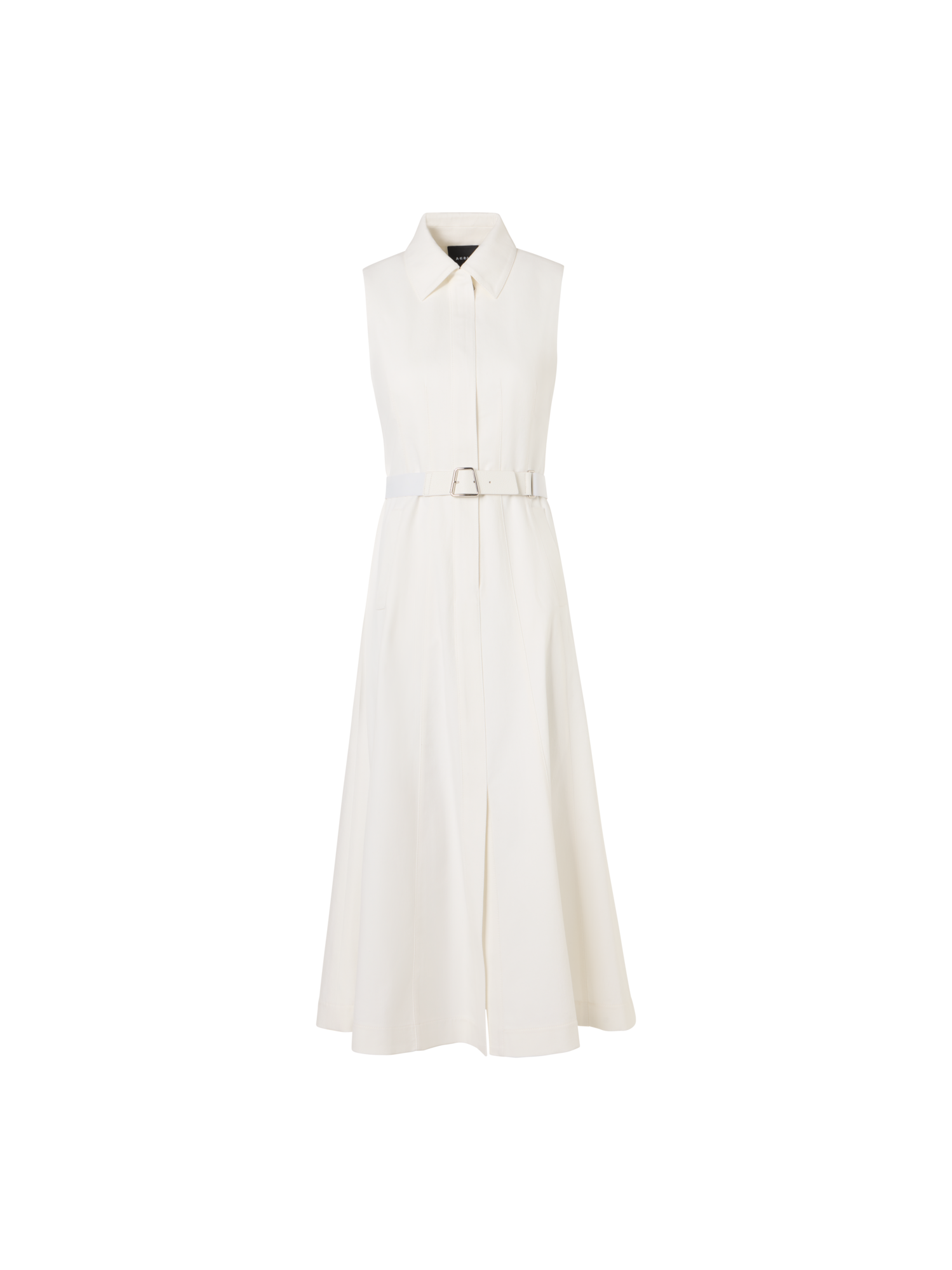 Designer Ärmelloses Midikleid aus Stretch-Baumwoll-Denim - Ecru