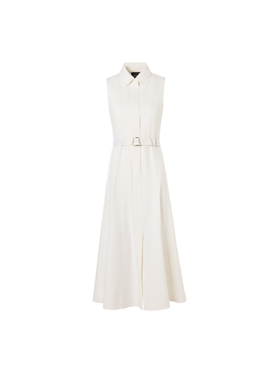 Designer Ärmelloses Midikleid aus Stretch-Baumwoll-Denim - Ecru