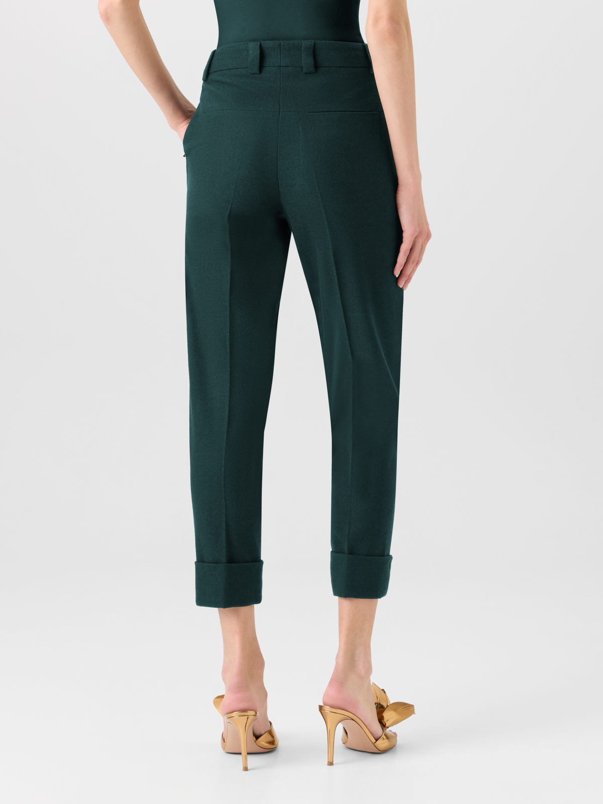 Designer Tapered Flanellhose mit Umschlag - Grün 