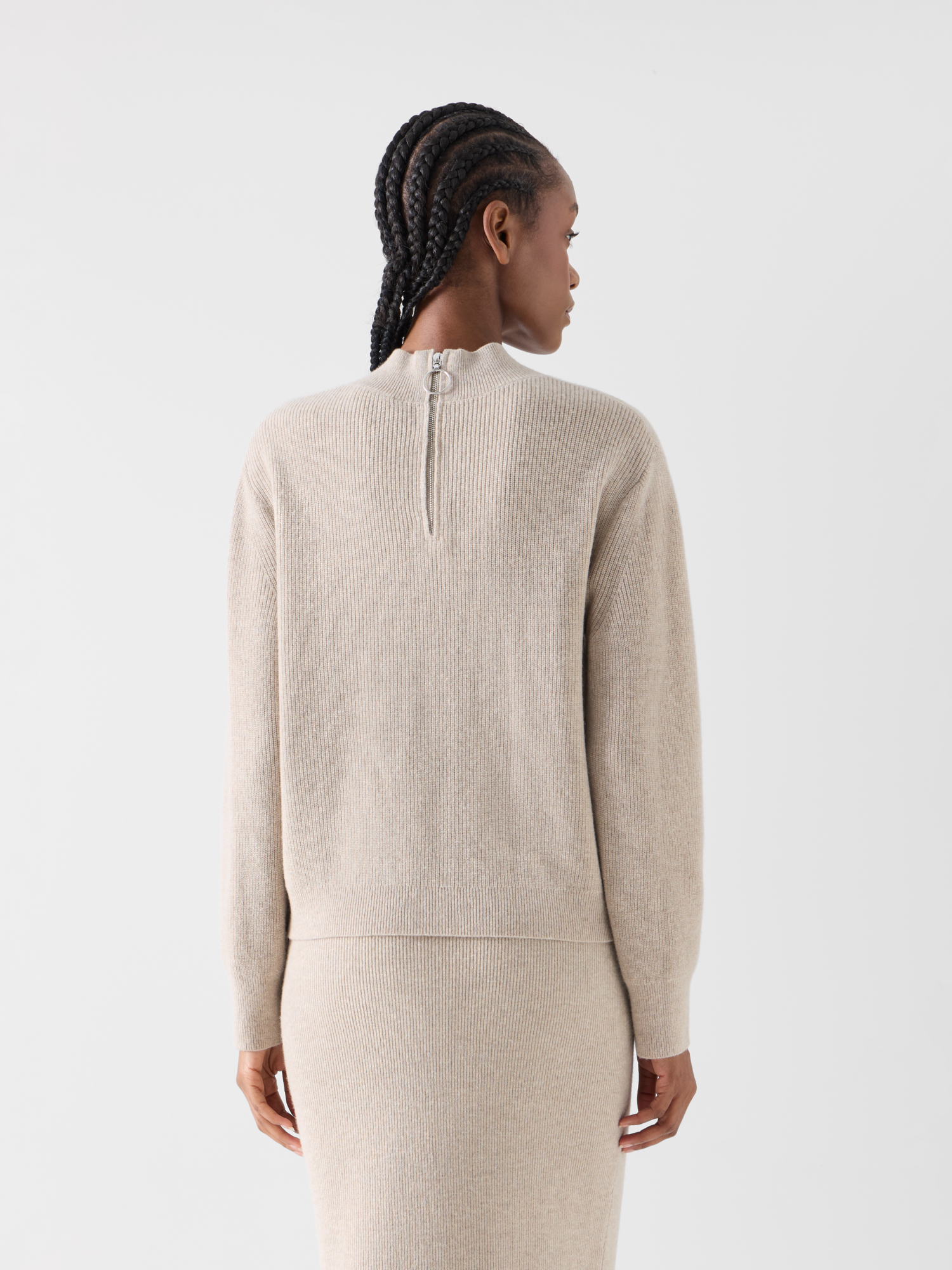Designer Wolle-Kaschmir Pullover mit Stehkragen - Beige 