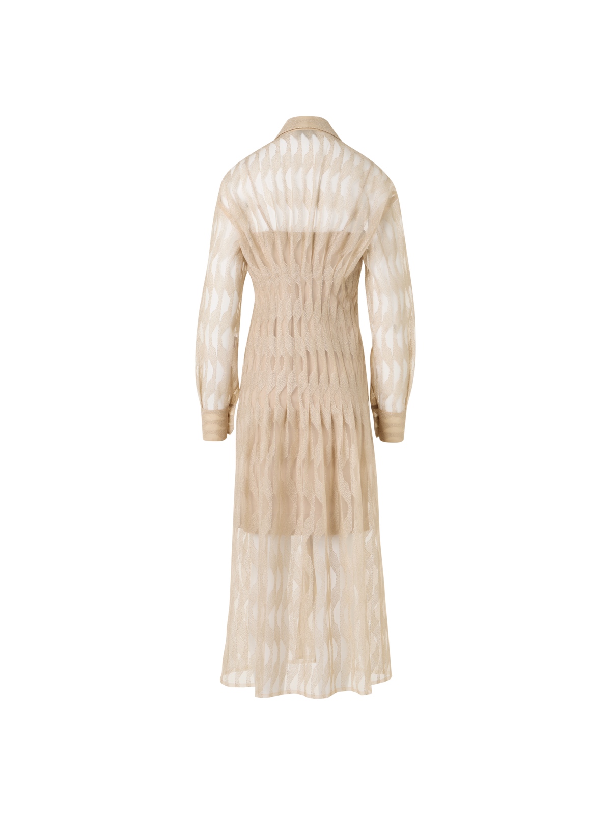 Designer Midi-Hemdblusenkleid mit High Plains Stickerei auf Tüll - Beige
