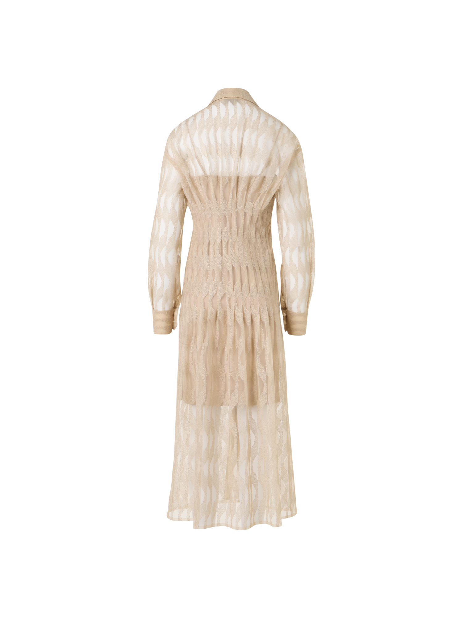 Designer Midi-Hemdblusenkleid mit High Plains Stickerei auf Tüll - Beige