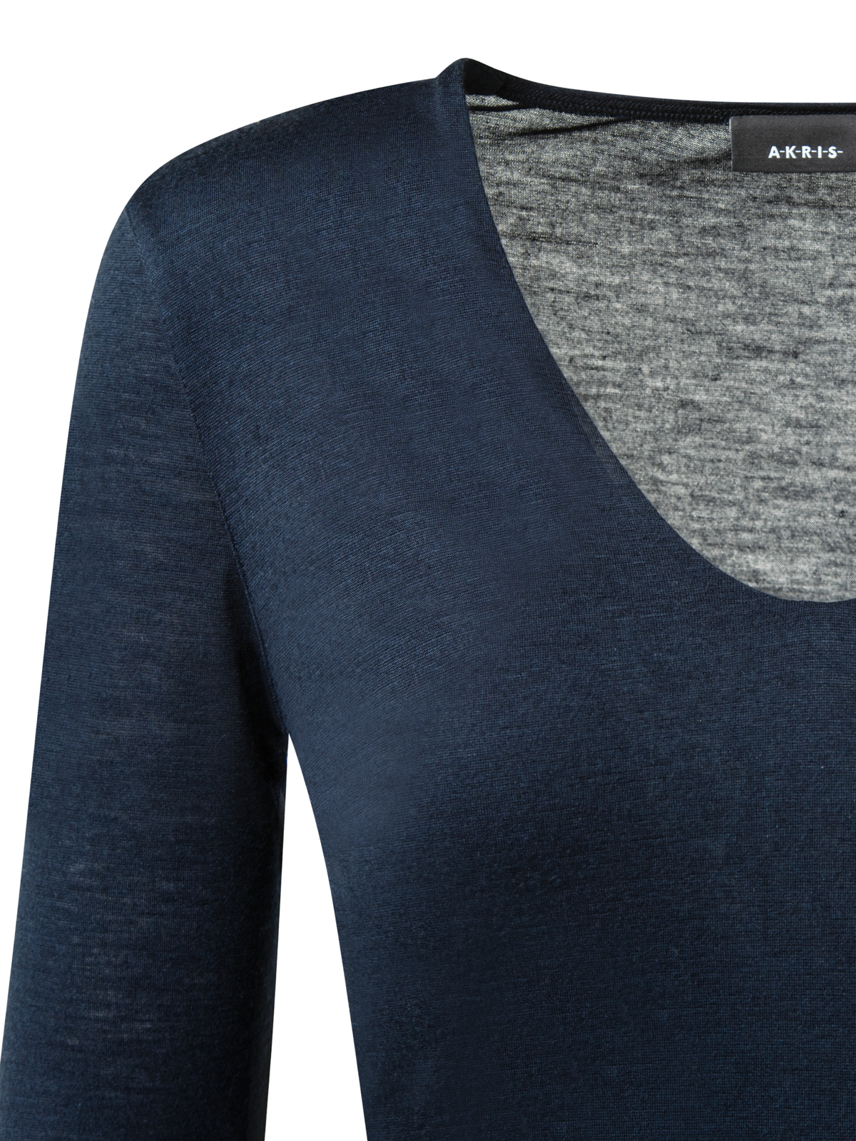 Designer Shirt aus Kaschmir und Seide mit V-Ausschnitt - Dunkelblau - Blau