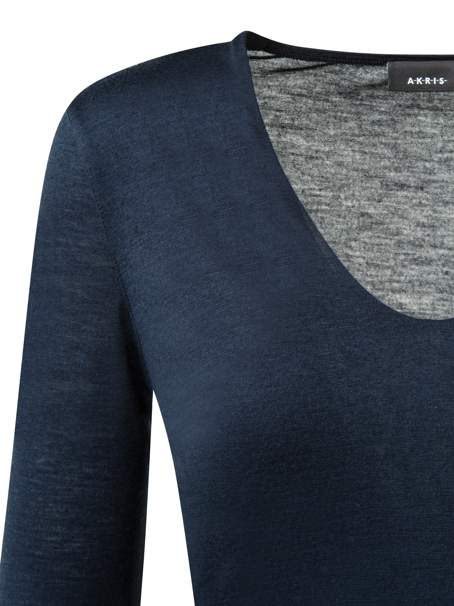 Designer Shirt aus Kaschmir und Seide mit V-Ausschnitt - Dunkelblau - Blau