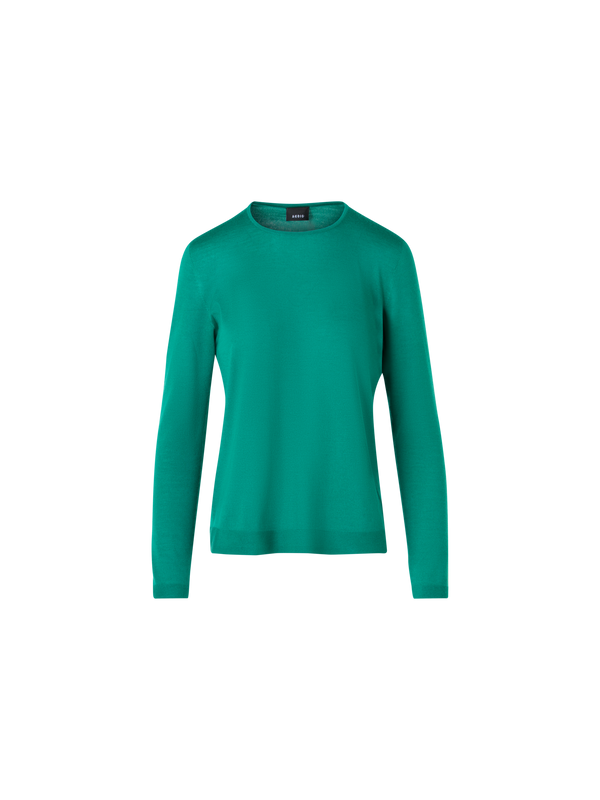 Designer Langärmeliger Strickpullover aus Kaschmir-Seide - Grün