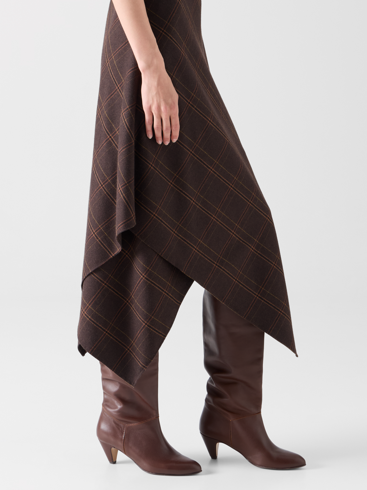 Designer Neckholder-Midikleid aus kariertem Flanell - Braun 