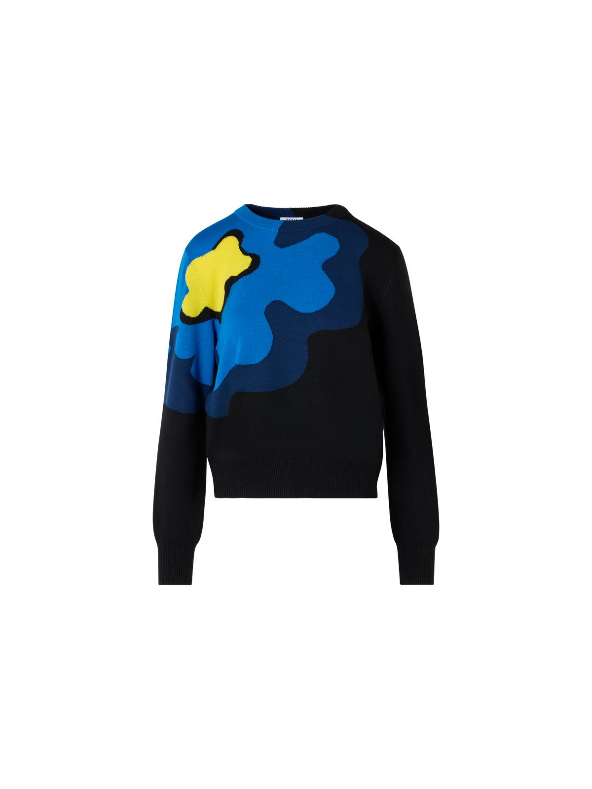 Designer XL-Pullover mit Pop-Dot-Blumen-Intarsienmuster - Schwarz - Blau