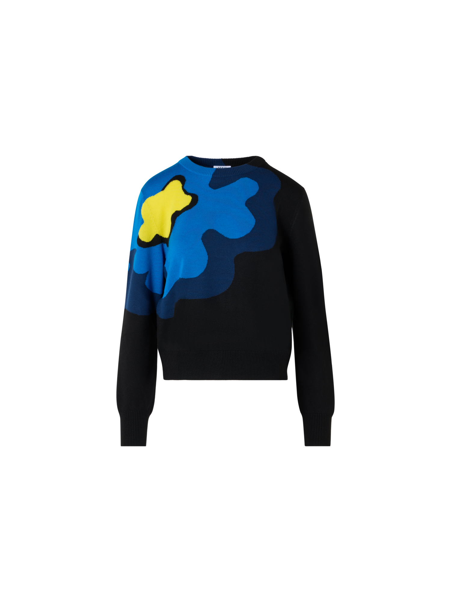 Designer XL-Pullover mit Pop-Dot-Blumen-Intarsienmuster - Schwarz - Blau