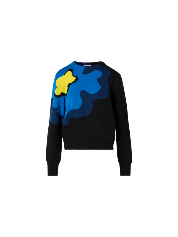 Designer XL-Pullover mit Pop-Dot-Blumen-Intarsienmuster - Schwarz - Blau