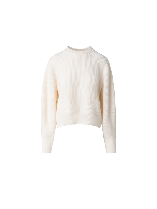 Designer Kurzer Strickpullover aus Wolle und Kaschmir - Ecru - Weiss