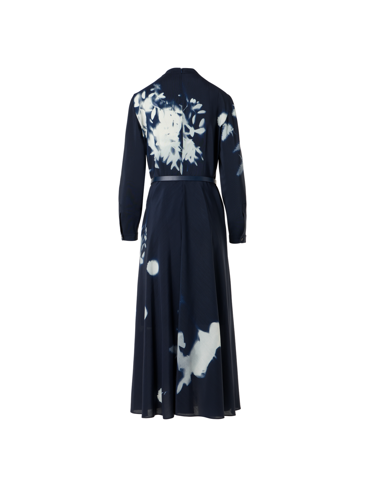 Designer Midi Hemd-Kleid in Wildflower Print mit Gürtel - Dunkelblau - Blau - Bunt