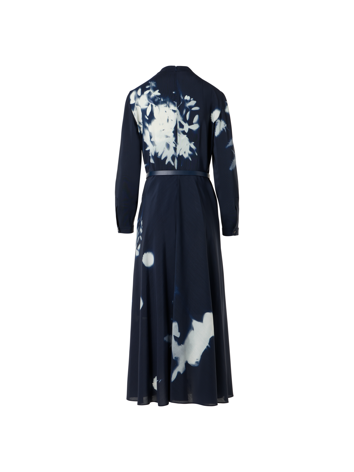 Designer Midi Hemd-Kleid in Wildflower Print mit Gürtel - Dunkelblau - Blau - Bunt
