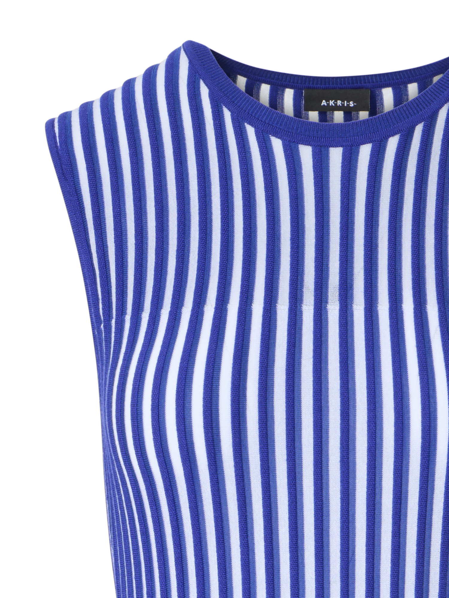 Designer Zweifarbiges Rippstrick-Kleid mit transparenten Schultern - Blau