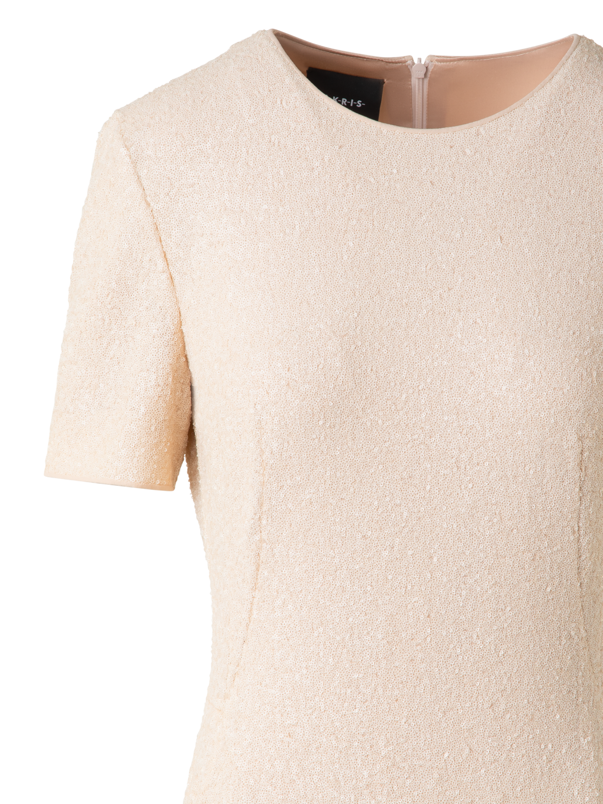 Designer Langes Pailletten-Abendkleid mit kurzen Ärmeln - Beige