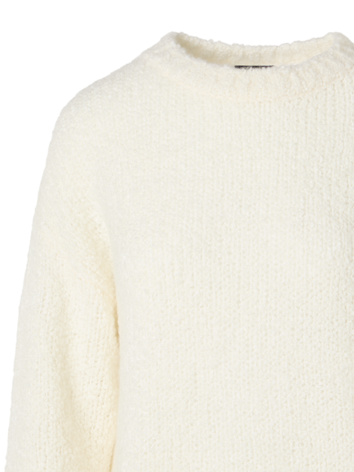 Designer Langärmeliger Strickpullover aus Kaschmir-Seide-Bouclé - Ecru
