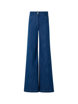 Designer Cooper Wide Leg Hose aus Stretch-Baumwolldenim - Dunkelblau - Blau