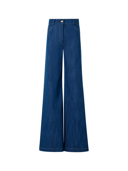 Designer Cooper Wide Leg Hose aus Stretch-Baumwolldenim - Dunkelblau - Blau