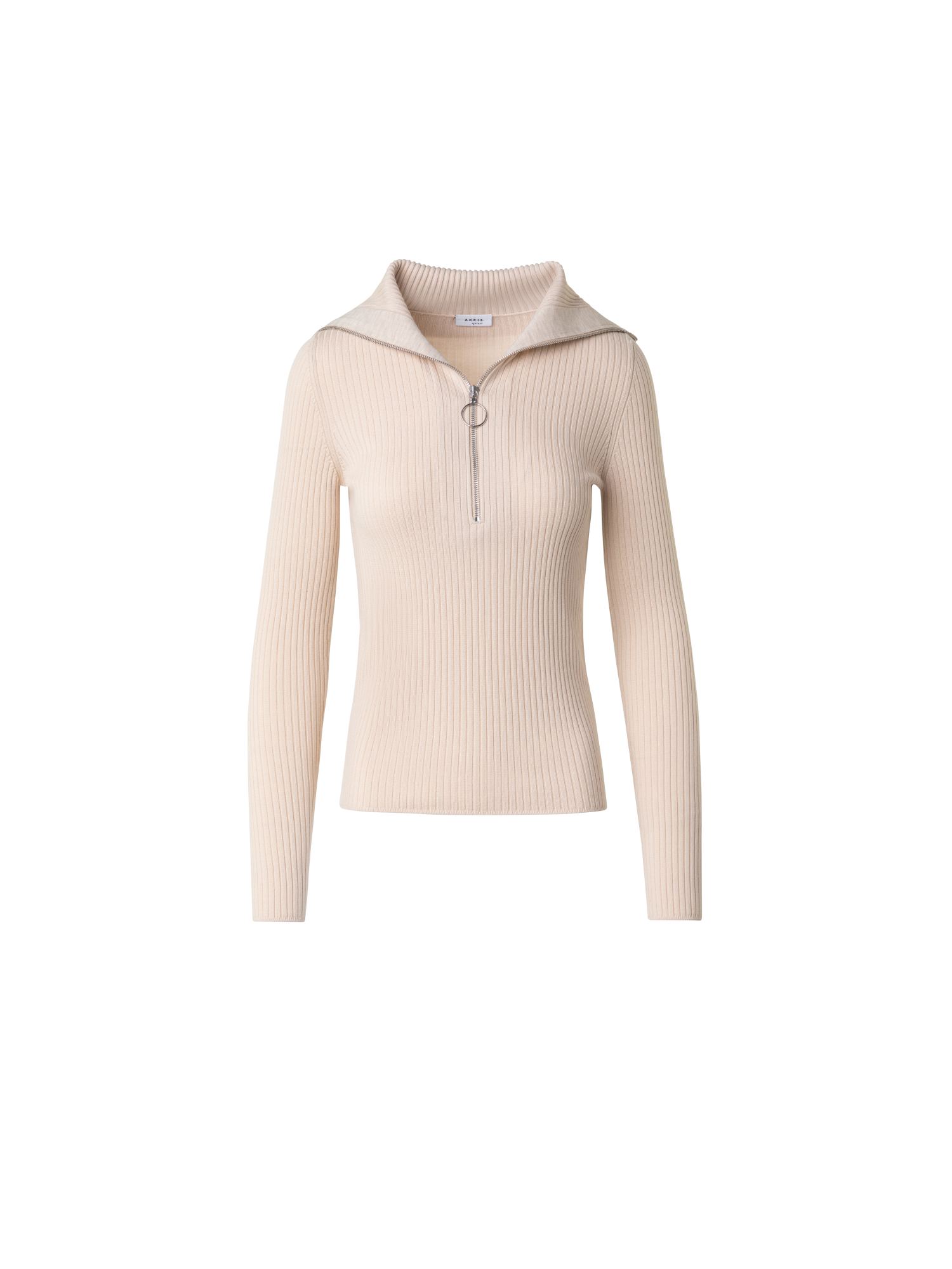 Designer Gerippter Strickpullover mit grossem Kragen - Ecru - Beige - Weiss