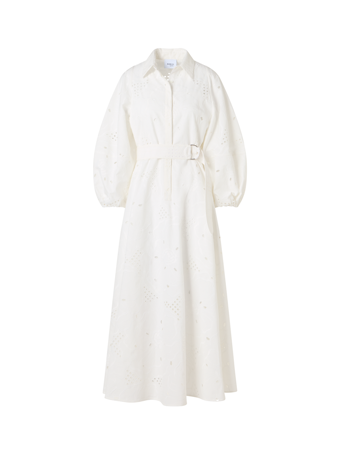 Designer Midikleid mit Blumen-Lochstickerei - Weiss