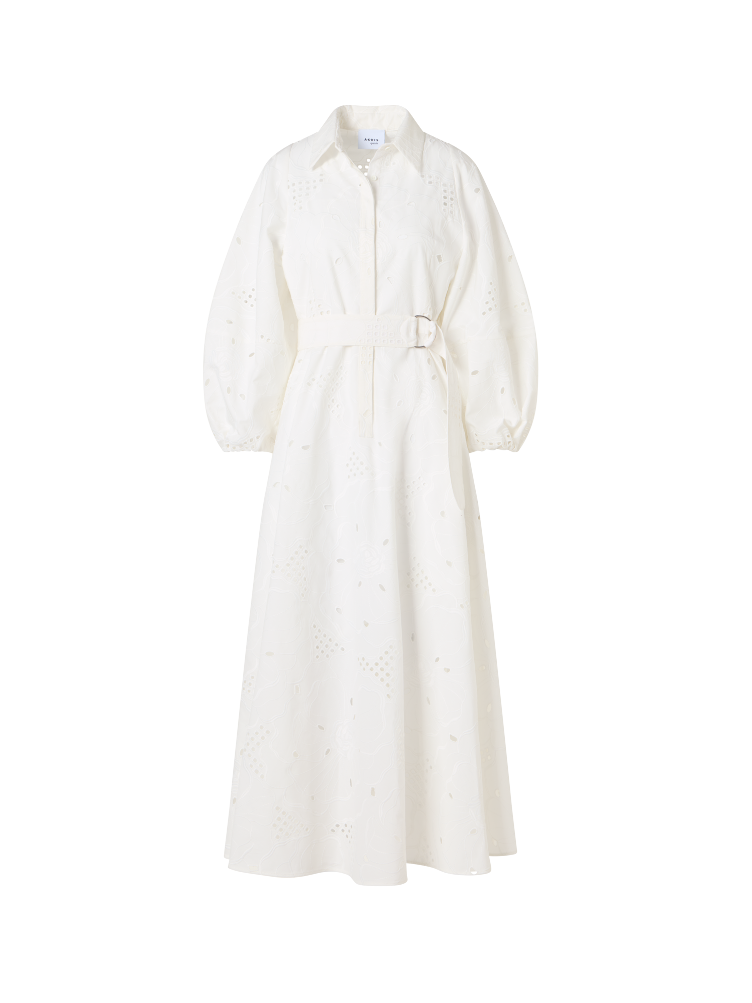 Designer Midikleid mit Blumen-Lochstickerei - Weiss