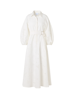Designer Midikleid mit Blumen-Lochstickerei - Weiss