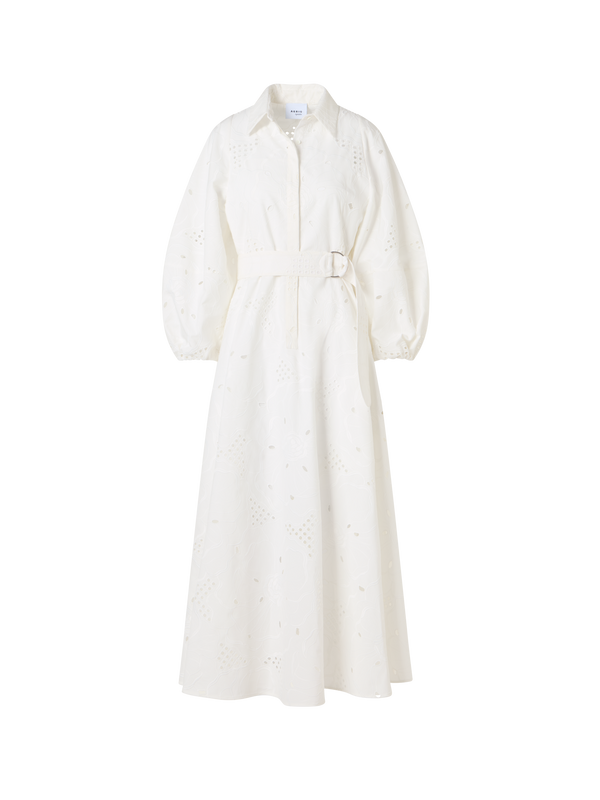 Designer Midikleid mit Blumen-Lochstickerei - Weiss