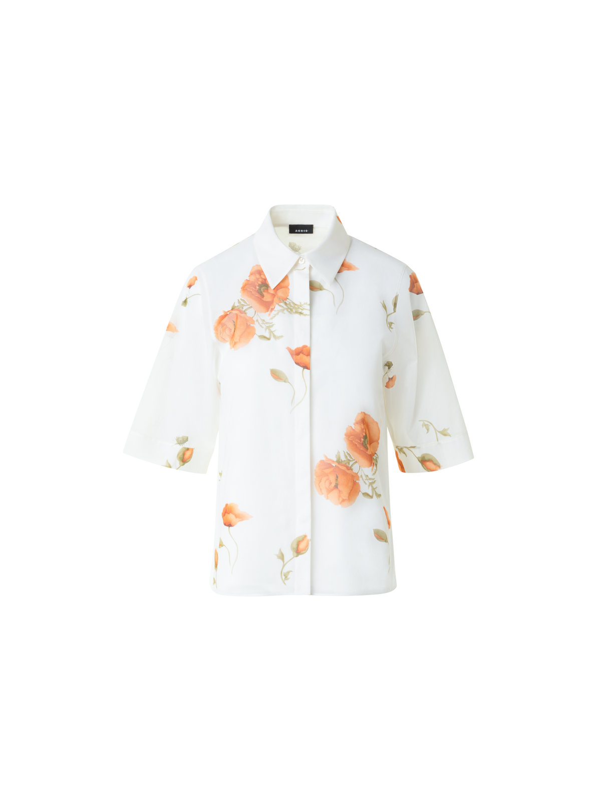 Designer Boxy Baumwoll-Bluse mit Anemone Druck - Bunt - Ecru - Weiss