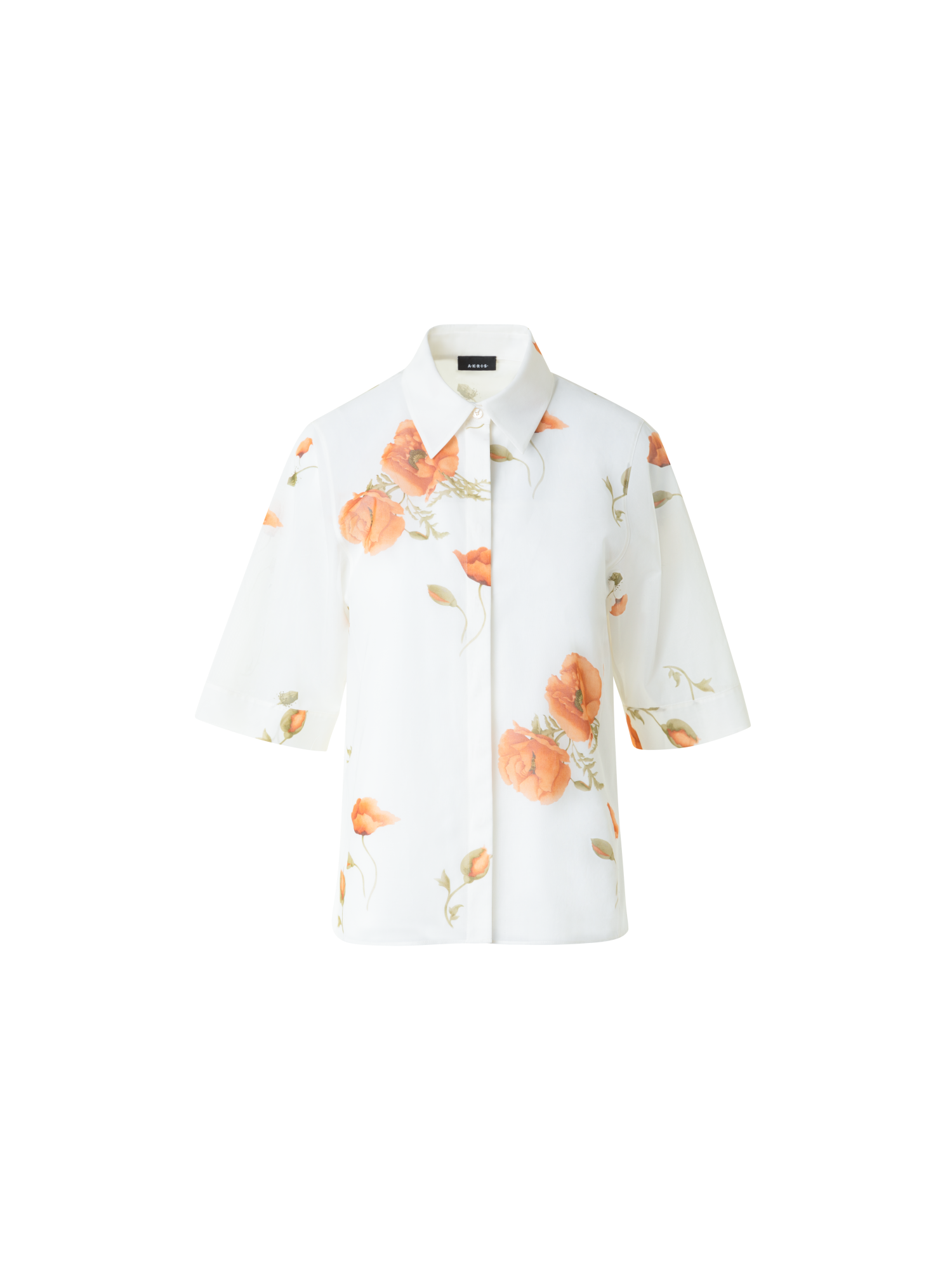 Designer Boxy Baumwoll-Bluse mit Anemone Druck - Bunt - Ecru - Weiss