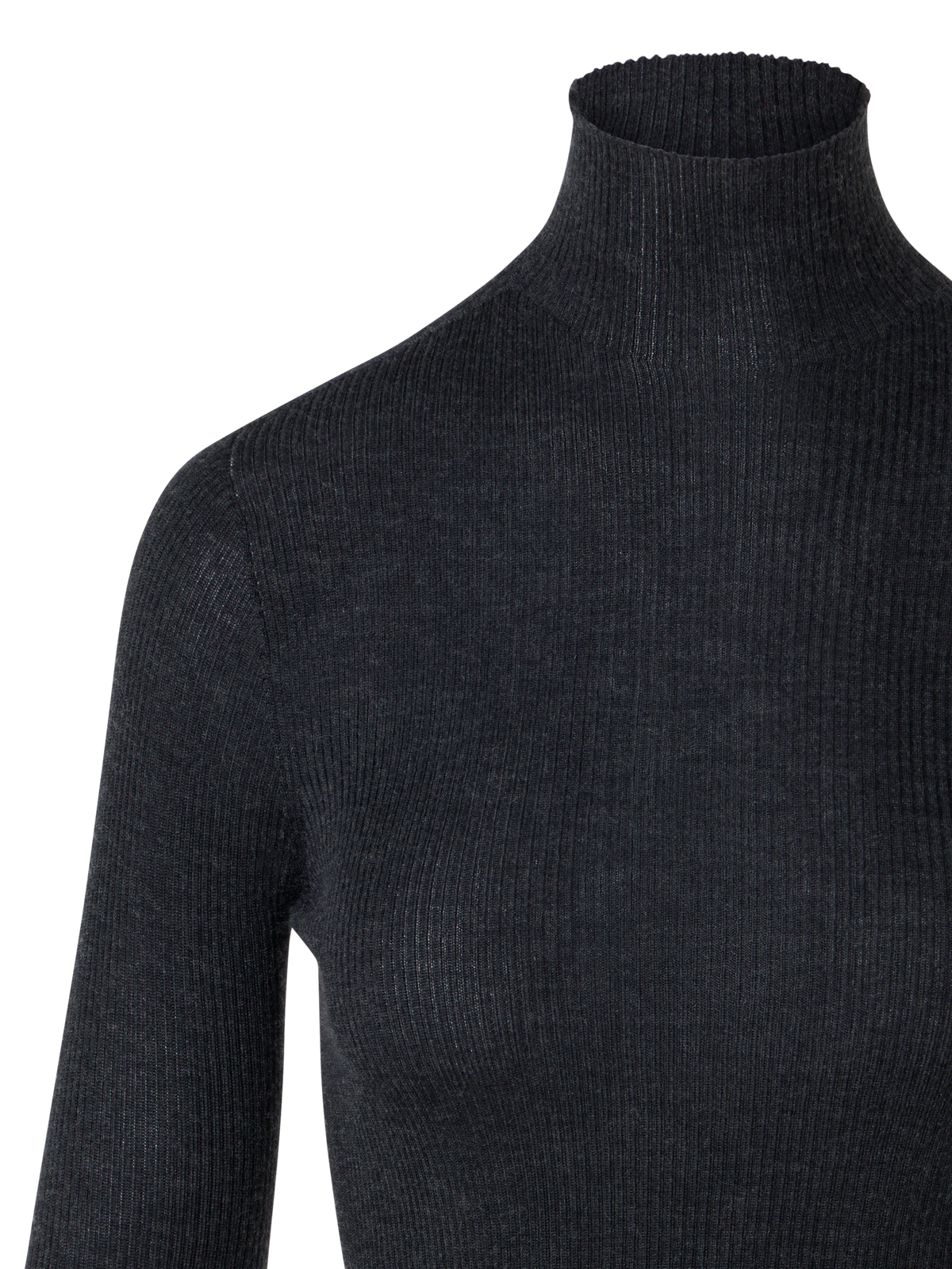 Designer Feinripp-Pullover aus Kaschmirseide mit Stehkragen - Grau