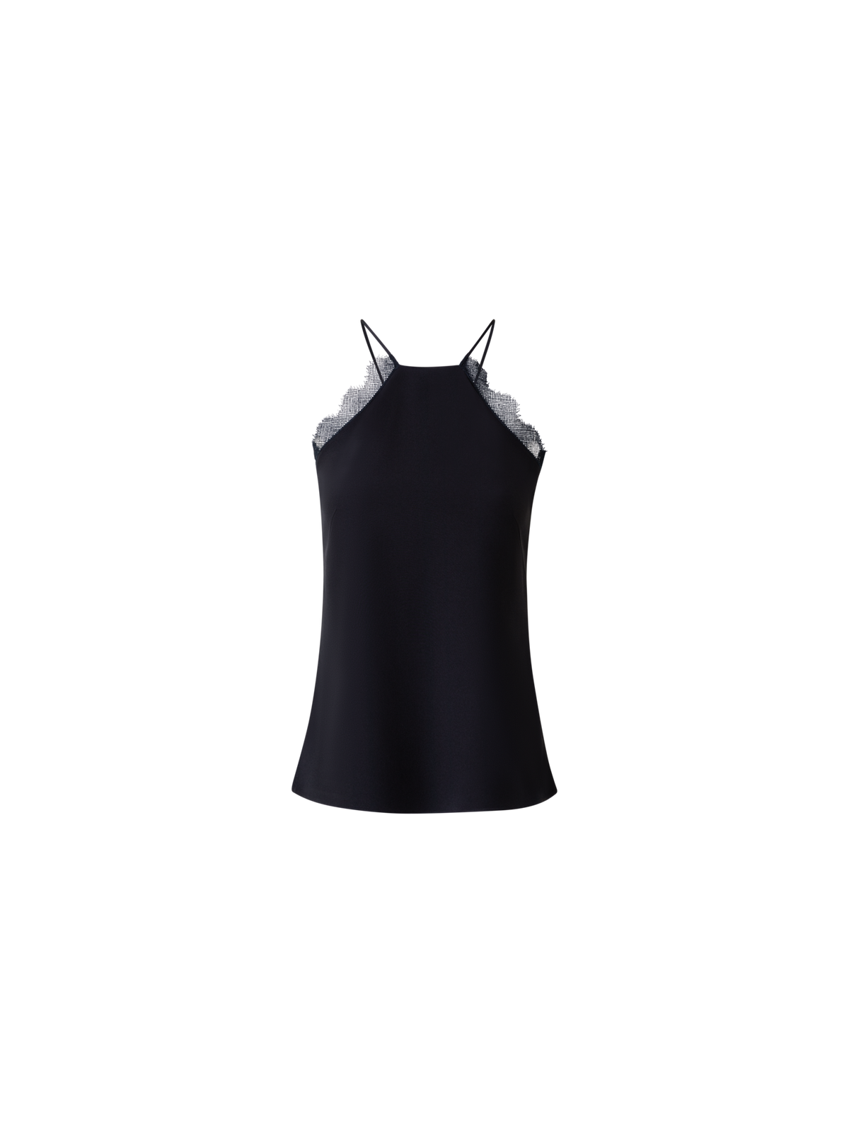 Designer Seiden-Crêpe-Trägertop mit Spitze - Schwarz