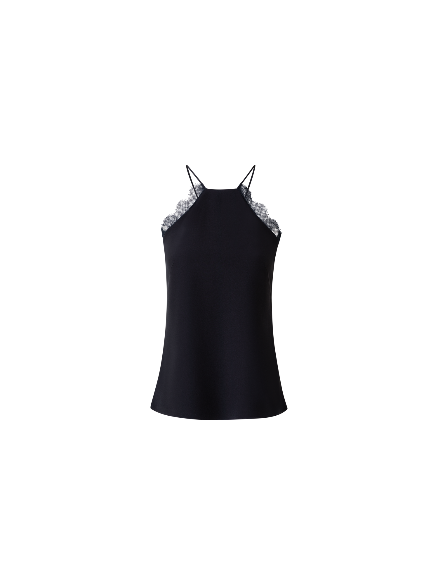 Designer Seiden-Crêpe-Trägertop mit Spitze - Schwarz