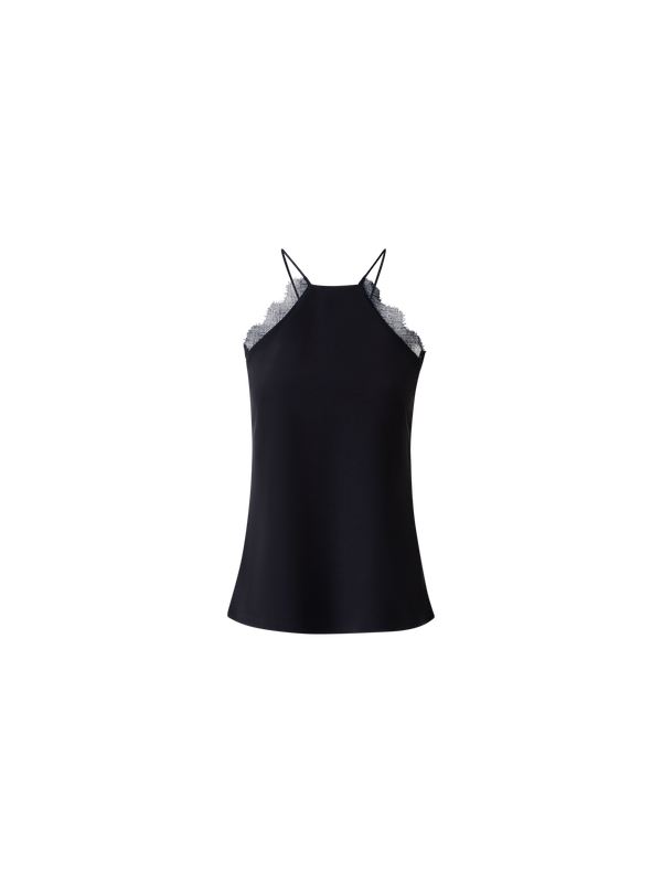 Designer Seiden-Crêpe-Trägertop mit Spitze - Schwarz
