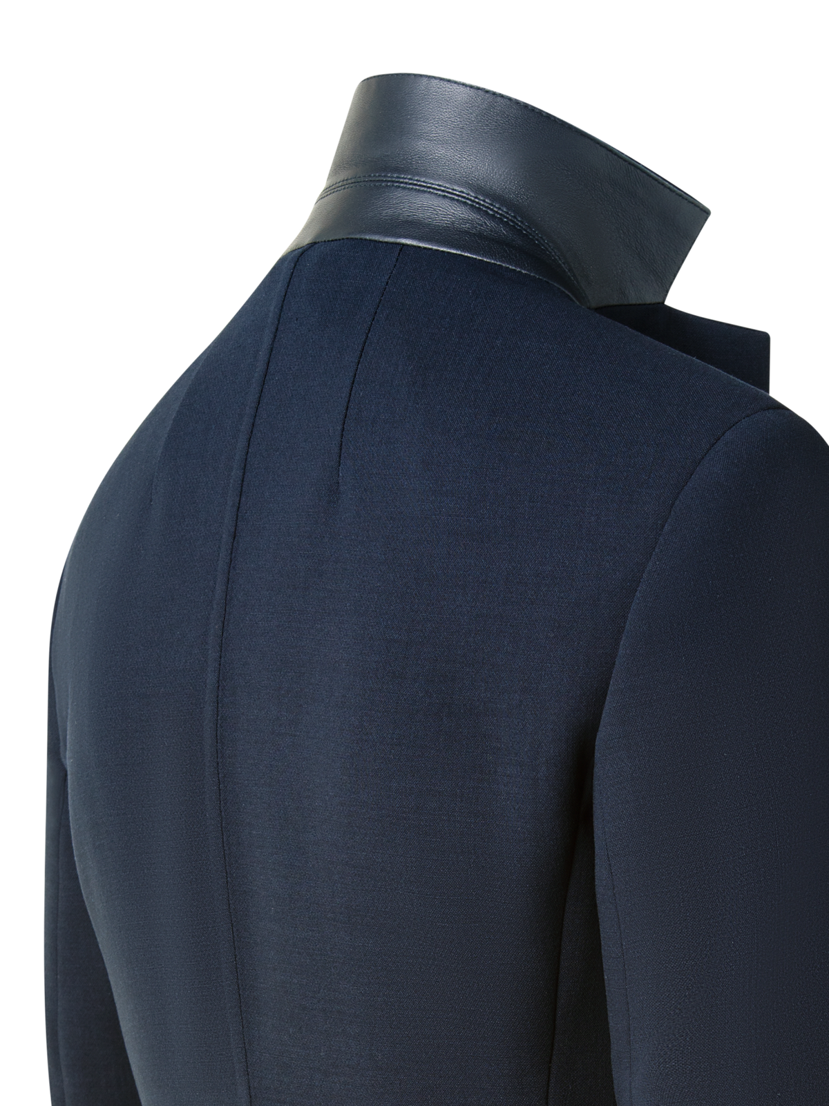 Designer Blazer aus Woll-Doubleface mit Leder-Kragen - Dunkelblau - Blau